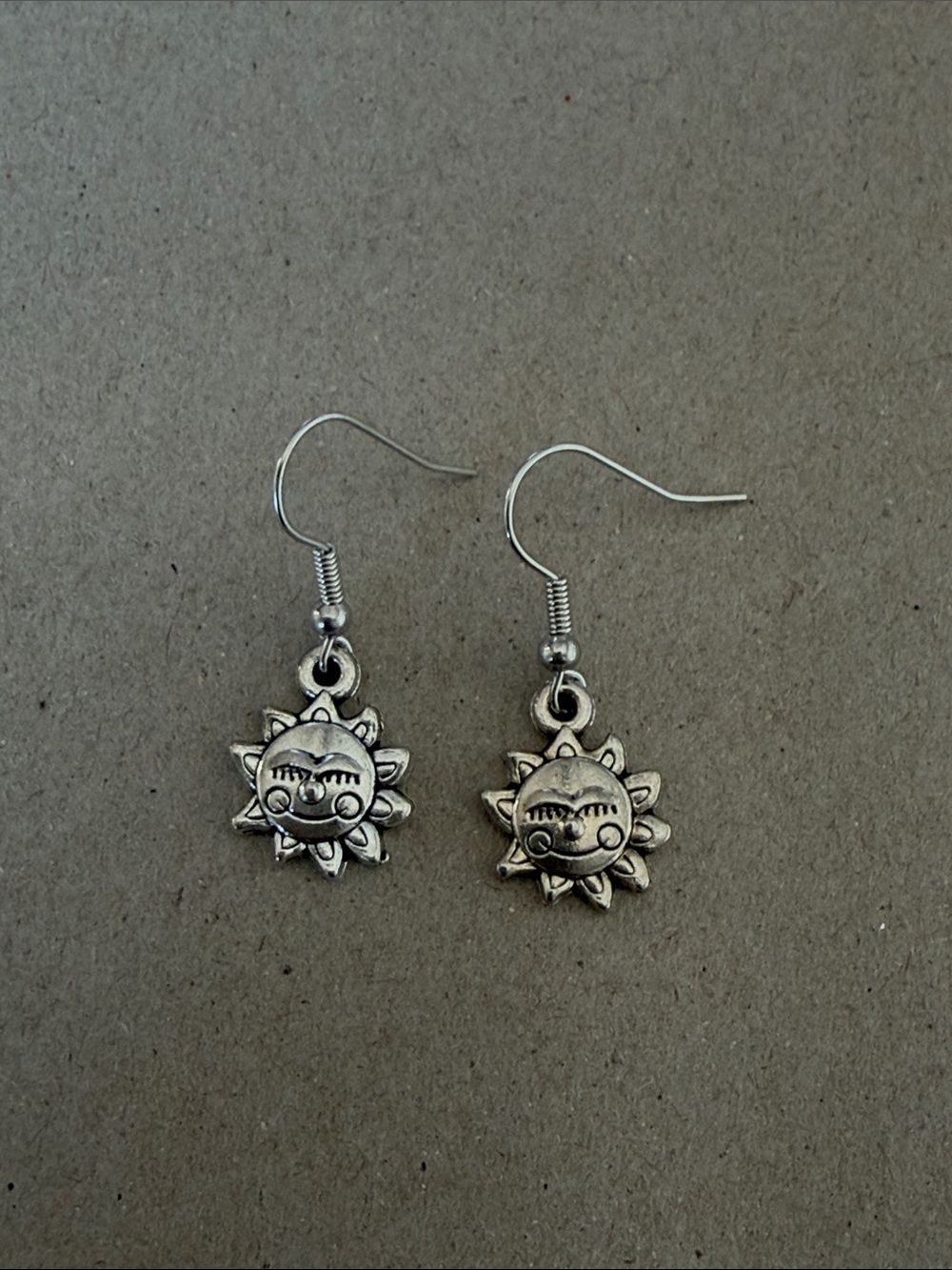 Silver Sunface Drop Earrings Kawaii Smile Gift Jewelry